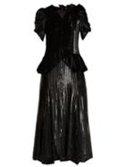 Matchesfashion.com Erdem - Dianthia Striped Velvet Midi Dress - Womens - Black
