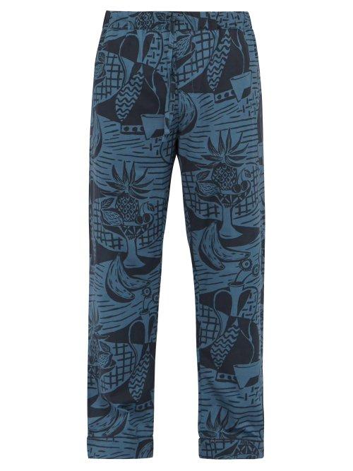 Matchesfashion.com Desmond & Dempsey - Cubist Print Cotton Poplin Pyjama Trousers - Mens - Blue