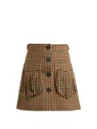 Matchesfashion.com Miu Miu - Fringed Houndstooth Wool Mini Skirt - Womens - Green Multi