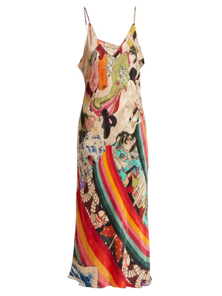 Chufy Trippin Printed Deep V-neck Satin Slip Dress