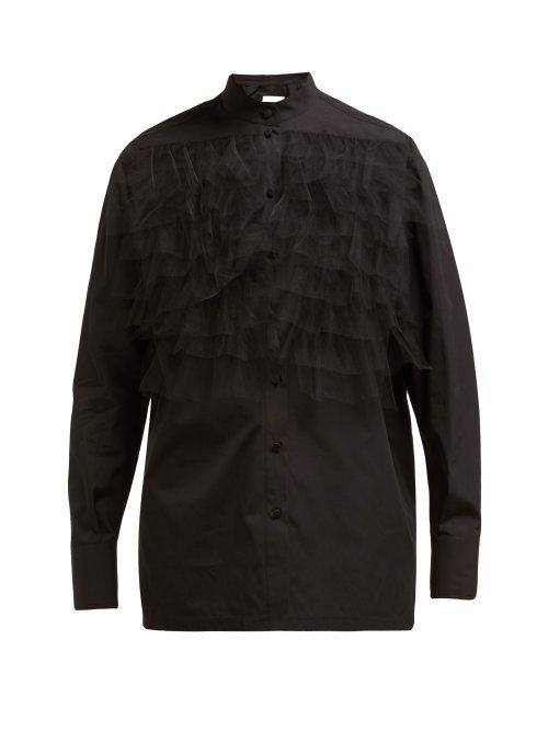 Matchesfashion.com Valentino - Ruffle Trimmed Poplin Blouse - Womens - Black