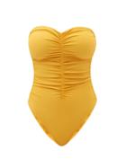 Matchesfashion.com Jade Swim - Yara Ruched Strapless Swimsuit - Womens - Yellow