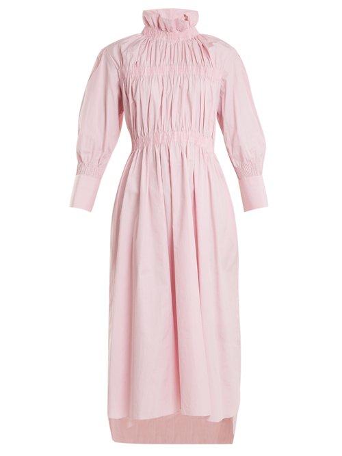 Matchesfashion.com Teija - High Neck Long Sleeved Cotton Dress - Womens - Pink White