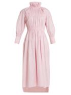 Matchesfashion.com Teija - High Neck Long Sleeved Cotton Dress - Womens - Pink White