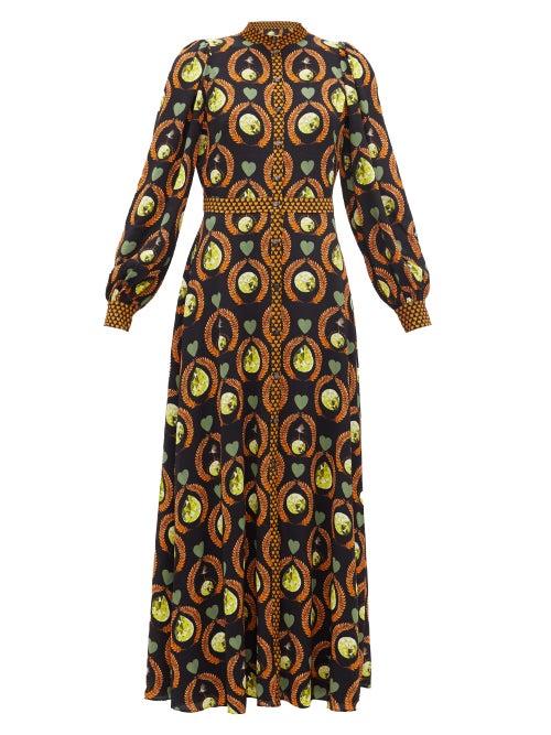 Matchesfashion.com Temperley London - Roselle Cosmic-print Crepe Dress - Womens - Black Multi