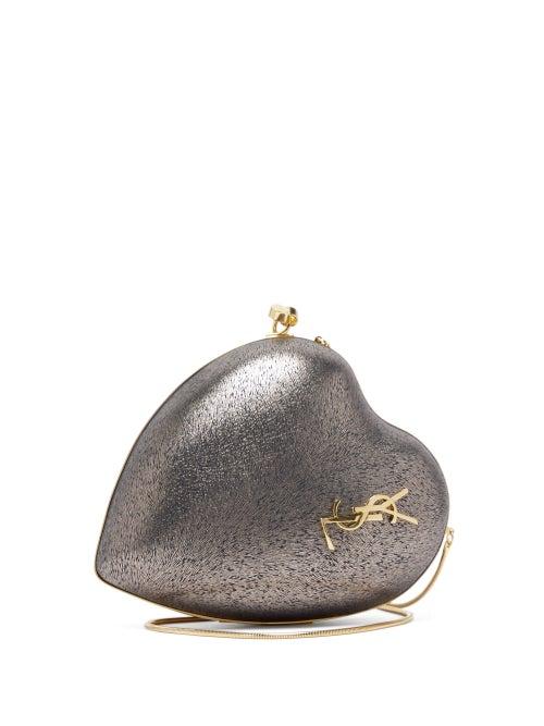 Matchesfashion.com Saint Laurent - Sac Caur Heart Leather Clutch - Womens - Gold