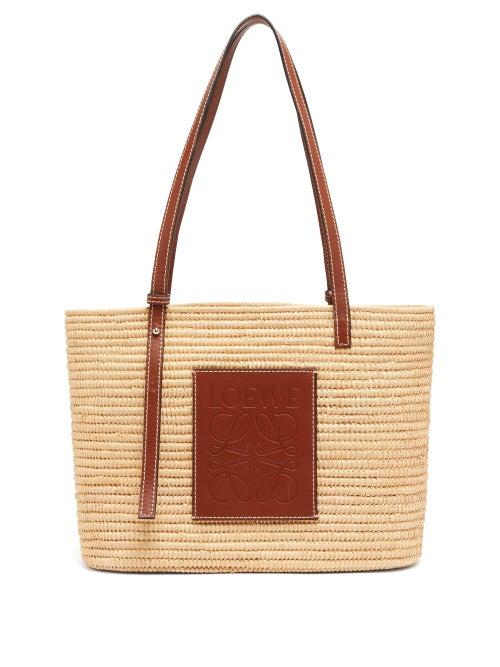 Matchesfashion.com Loewe - Square Small Leather And Raffia Tote Bag - Womens - Beige Multi