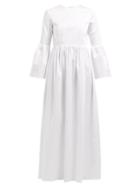 Matchesfashion.com The Row - Sora Bell Sleeve Cotton Blend Maxi Dress - Womens - White
