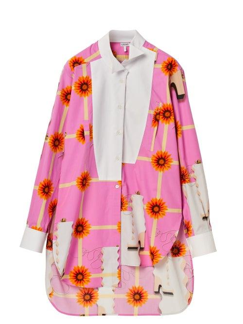 Matchesfashion.com Loewe - Asymmetric Floral-print Longline Shirt - Womens - Pink Print