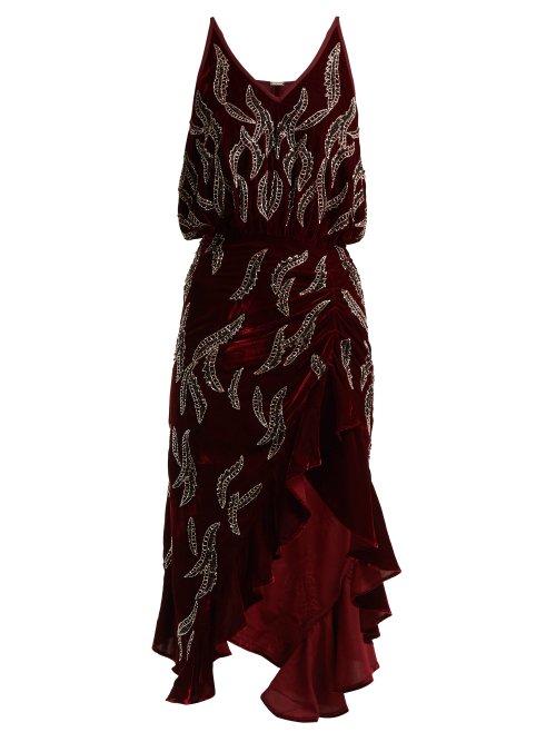 Matchesfashion.com Dodo Bar Or - Agnes Bead Embellished Velvet Dress - Womens - Dark Red