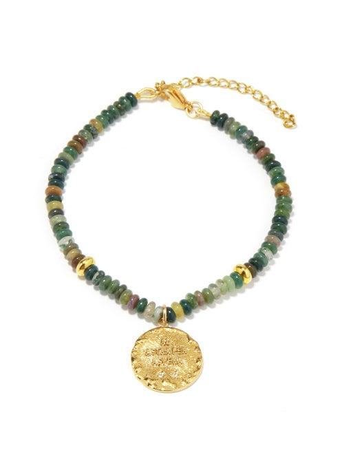Ladies Jewellery By Alona - Nova Moss-agate & Gold-plated Anklet - Womens - Green Multi