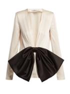 Matchesfashion.com Givenchy - Bow Front V Neck Satin Blouse - Womens - Black White