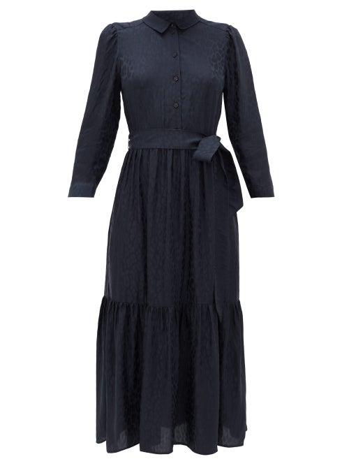 Matchesfashion.com Cefinn - Leopard-jacquard Twill Midi Dress - Womens - Navy