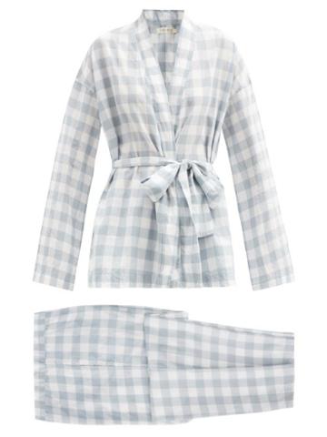 Ladies Lingerie General Sleep - Wrap Organic-cotton Gingham Pyjama Set - Womens - Blue Print