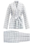 Ladies Lingerie General Sleep - Wrap Organic-cotton Gingham Pyjama Set - Womens - Blue Print