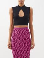 Versace - Keyhole Ribbed-wool Cropped Top - Womens - Black