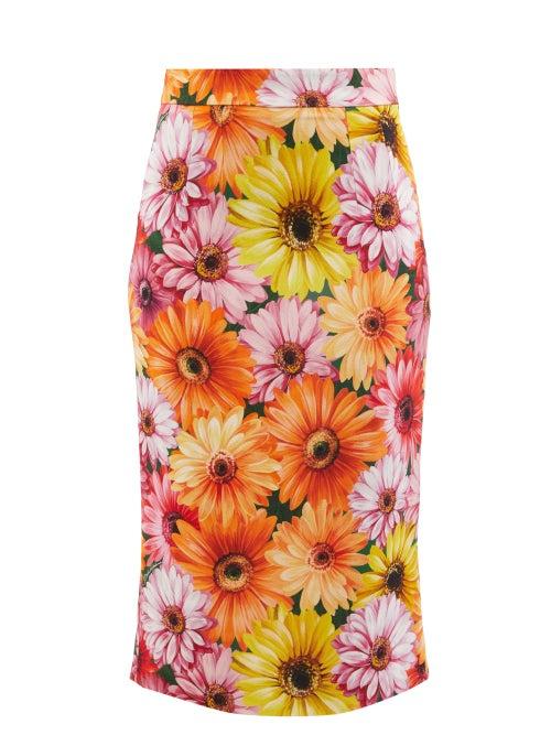 Ladies Rtw Dolce & Gabbana - Floral-print Crepe Pencil Skirt - Womens - Orange
