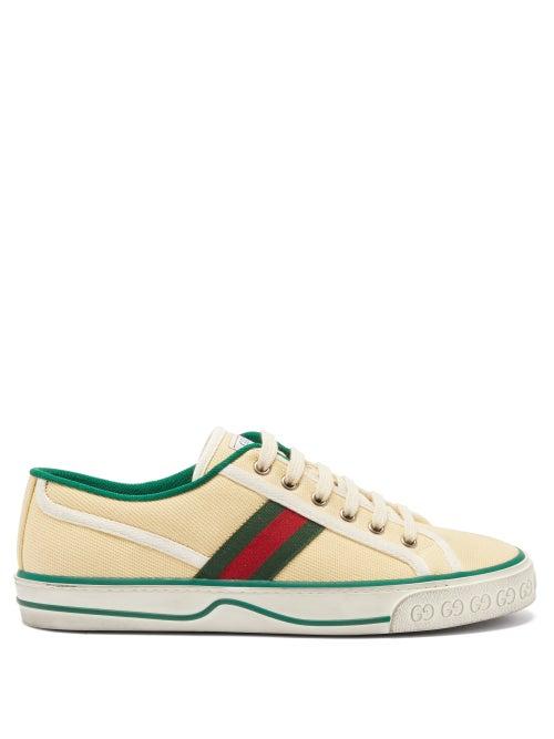 Matchesfashion.com Gucci - Tennis 1977 Web-striped Cotton-canvas Trainers - Womens - Cream Multi
