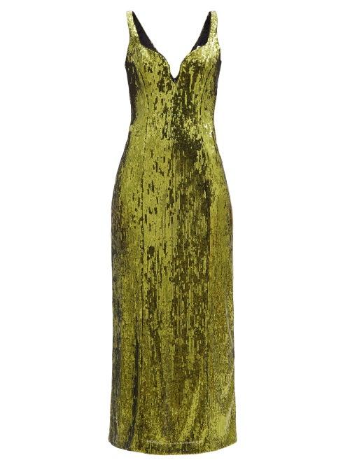 Matchesfashion.com Galvan - Savannah Sweetheart-neck Sequinned Dress - Womens - Khaki