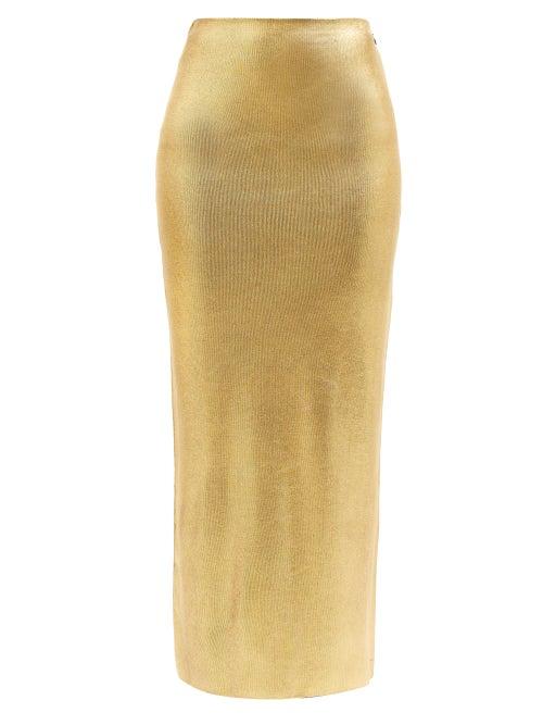 Tom Ford - Metallic-woven Pencil Skirt - Womens - Gold