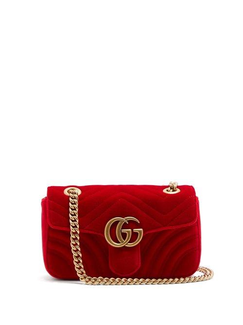 Matchesfashion.com Gucci - Gg Marmont Mini Quilted Velvet Cross Body Bag - Womens - Red
