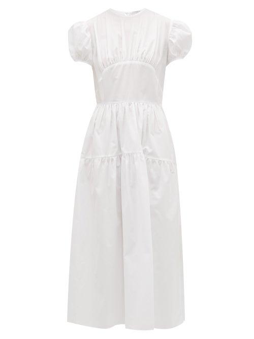 Matchesfashion.com Cecilie Bahnsen - Tia Bow Back Tiered Cotton Poplin Dress - Womens - White