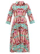 Matchesfashion.com Le Sirenuse, Positano - Lucy Fishtail-print Cotton Dress - Womens - Pink Print