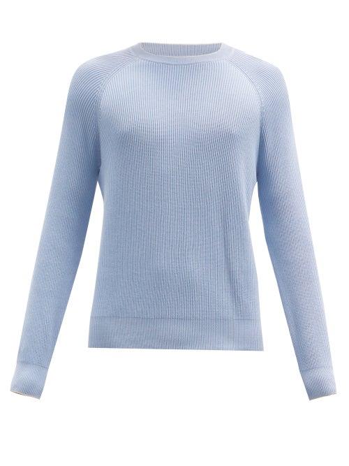 Matchesfashion.com Brunello Cucinelli - Raglan-sleeve Ribbed Cotton Sweater - Mens - Light Blue