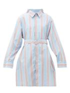 Matchesfashion.com Maison Margiela - Belted Striped Cotton Shirt Dress - Womens - Light Blue