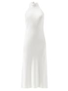 Galvan - Cova Halterneck Satin Midi Dress - Womens - White
