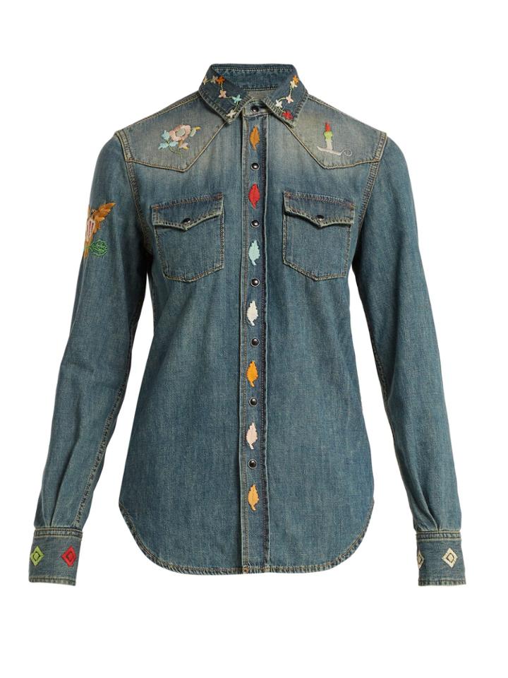 Saint Laurent Embroidered-denim Western-style Shirt