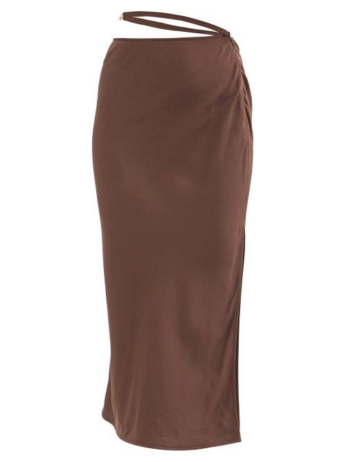 Jacquemus - La Jupe Notte Cut-out Satin Pencil Skirt - Womens - Brown