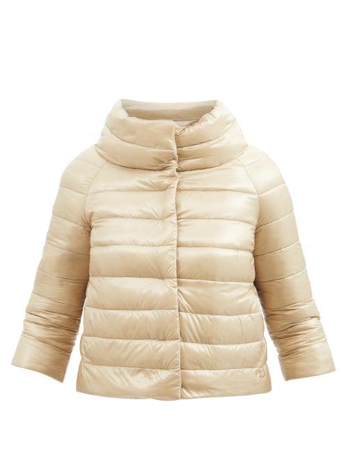 Herno - Sofia Cropped-sleeve Quilted-shell Down Jacket - Womens - Light Beige