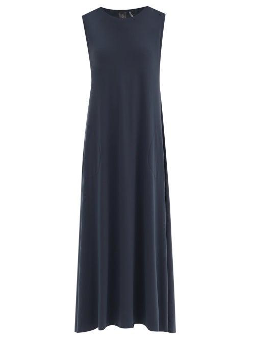 Matchesfashion.com Norma Kamali - Round-neck Jersey Dress - Womens - Dark Blue