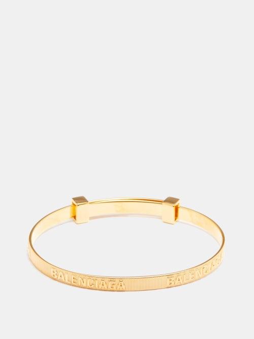 Balenciaga - Force Logo Ribbed Metal Bracelet - Womens - Yellow Gold