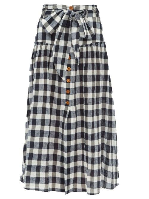 Matchesfashion.com Belize - Vanessa Gingham Cotton-blend Midi Skirt - Womens - Navy White