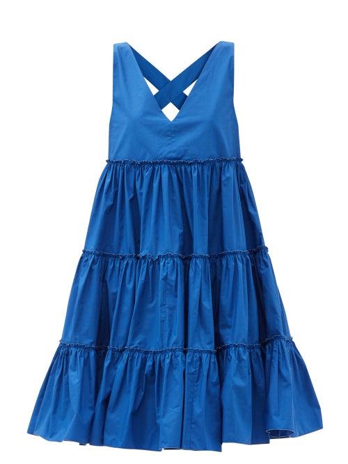 Matchesfashion.com La Doublej - Babe Tiered Cotton-poplin Midi Dress - Womens - Blue