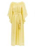 Matchesfashion.com Lisa Marie Fernandez - Butterfly-sleeve Linen Midi Dress - Womens - Light Yellow