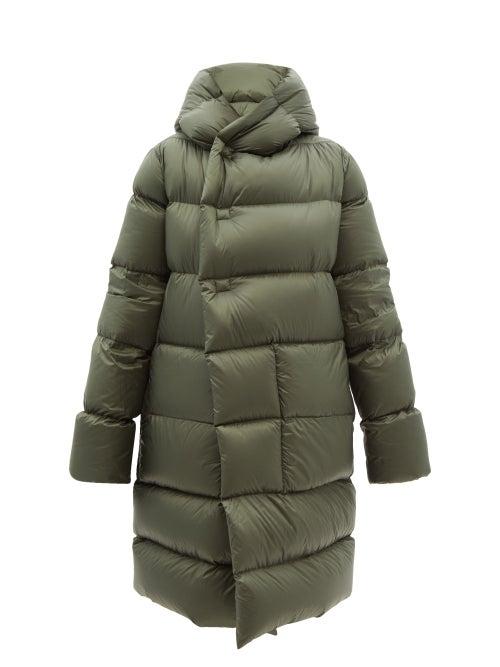 Rick Owens - Wrap-front Hooded Quilted Down Coat - Womens - Khaki