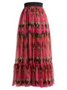 Matchesfashion.com Dolce & Gabbana - Butterfly Print Silk Chiffon Maxi Skirt - Womens - Pink Print