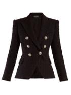 Matchesfashion.com Balmain - Double Breasted Tweed Blazer - Womens - Black