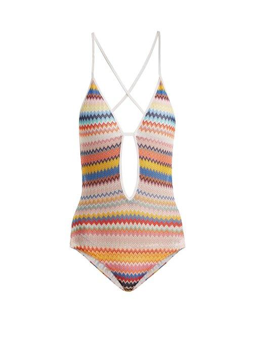 Matchesfashion.com Missoni Mare - Zigzag Knit Swimsuit - Womens - Rainbow