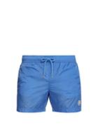 Matchesfashion.com Moncler - Appliqu Logo Patch Swim Shorts - Mens - Light Blue