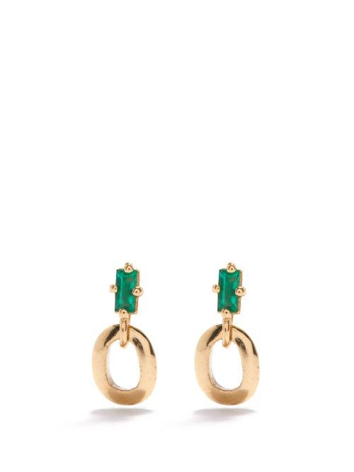 Lizzie Mandler - Link Emerald & 18kt Gold Earrings - Womens - Yellow Gold
