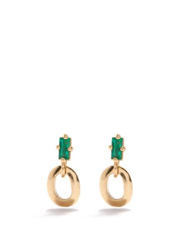 Lizzie Mandler - Link Emerald & 18kt Gold Earrings - Womens - Yellow Gold