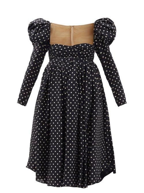 Matchesfashion.com Khaite - Trisha Puff-sleeve Polka-dot Silk Dress - Womens - Black White