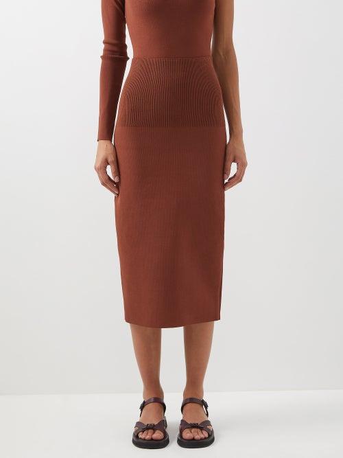 Victoria Beckham - Vb Body Compact-jersey Midi Skirt - Womens - Brown