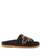 Palm Angels - Palm-buckle Suede Sandals - Mens - Black Brown