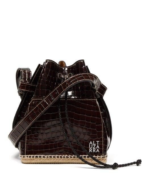 Matchesfashion.com Altuzarra - Espadrille Crocodille Effect Leather Bucket Bag - Womens - Black Multi