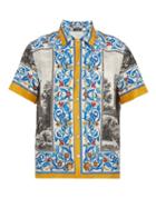Matchesfashion.com Dolce & Gabbana - Temple & Majolica Print Silk Shirt - Mens - Blue Multi